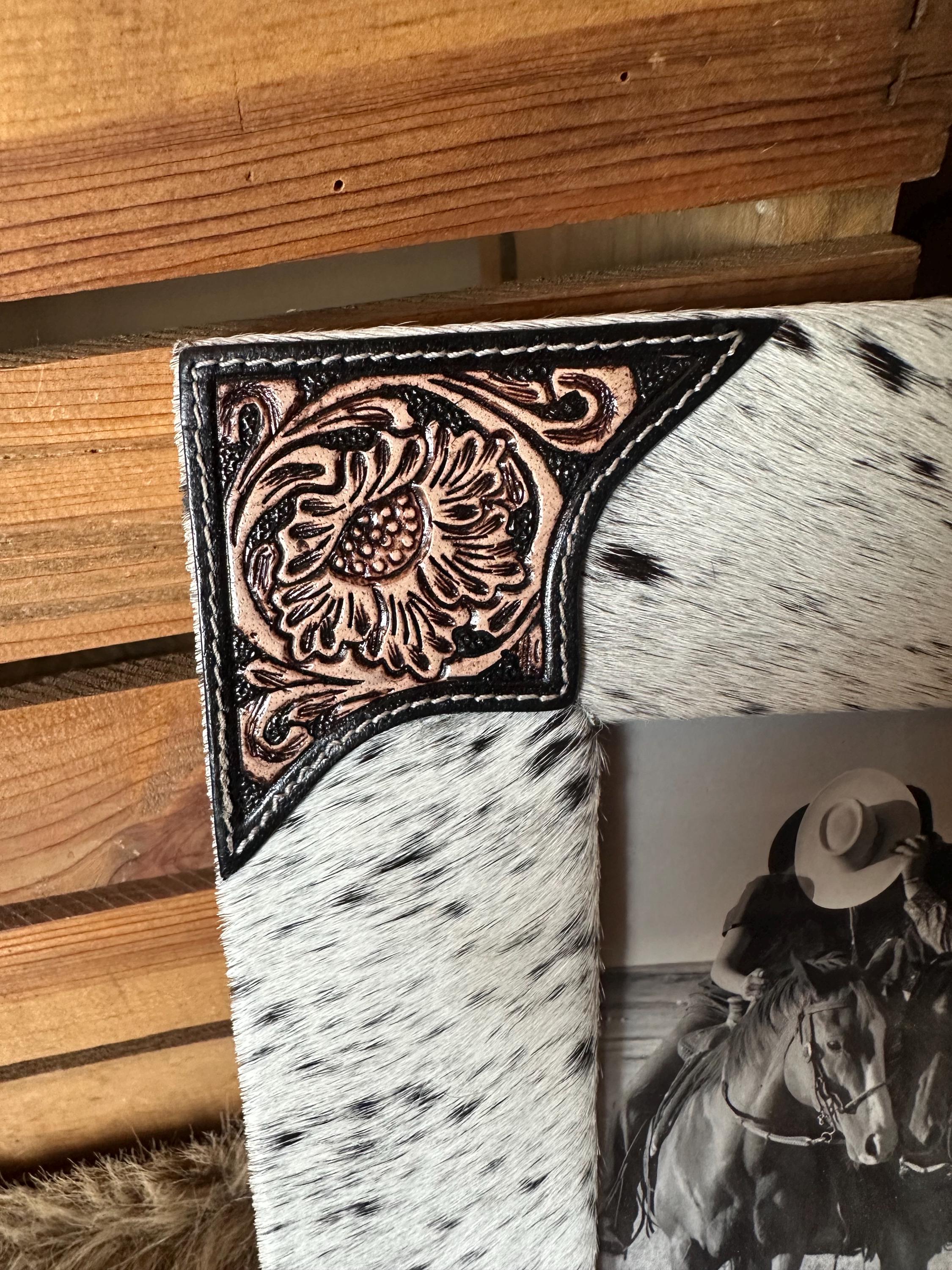 Cowhide and Tooled Leather Photo Frame: Western Picture Frame With ...
