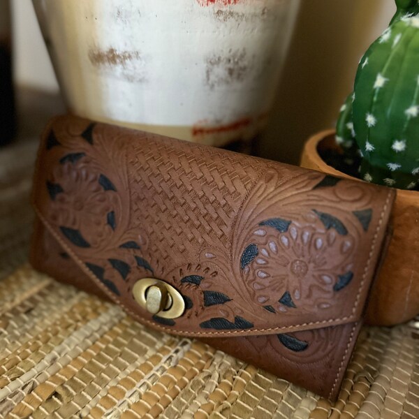 Western Leather RFID Protected Wallet, Western Tooled Leather Wallet, The Butch Cassidy Wallet