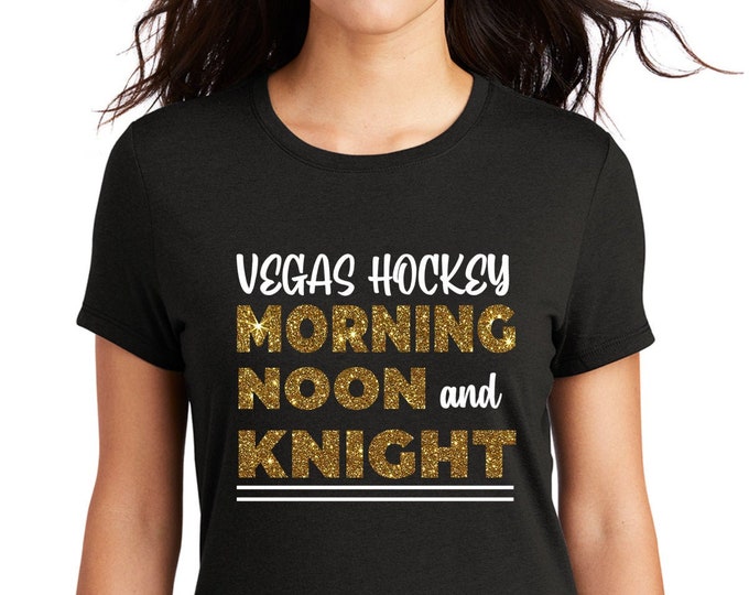 Vegas Hockey on black tee with your choice of  main glitter color