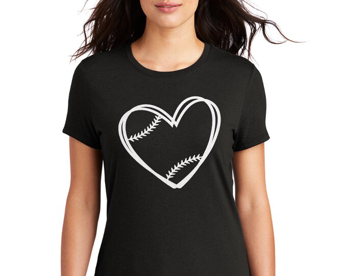 Sketched Baseball Heart black tee with your choice of glitter color (SHIPPING INCLUDED)