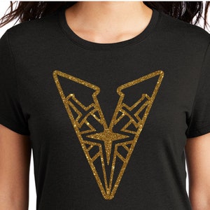 VGK Vegas Knights Hockey V with sword glitter decal on black shirt