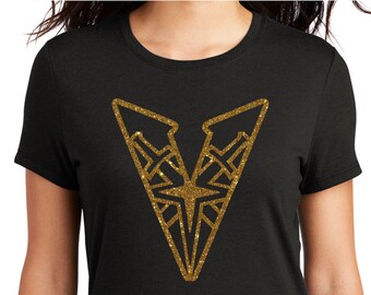 VGK Vegas Knights Hockey V with sword glitter decal on black shirt
