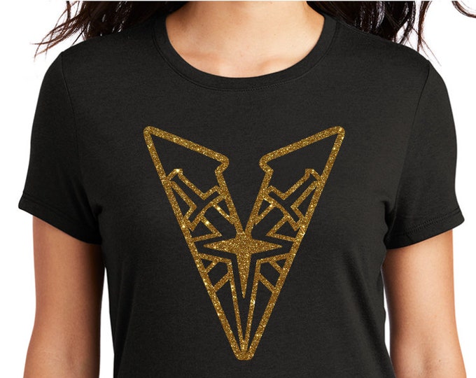 VGK Vegas Knights Hockey V with sword glitter decal on black shirt