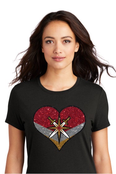 Girls Youth Black Vegas Golden Knights Heart T-Shirt