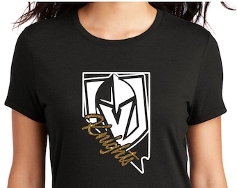 Knights Nevada with glitter accent decal on black shirt