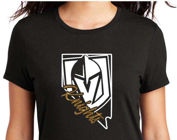 Knights Nevada with glitter accent decal on black shirt