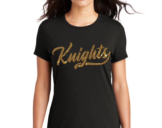 Knights Script black tee with your choice of glitter color (SHIPPING INCLUDED)