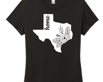 Black Floral Texas Home Tee with your choice of glitter or matte vinyl