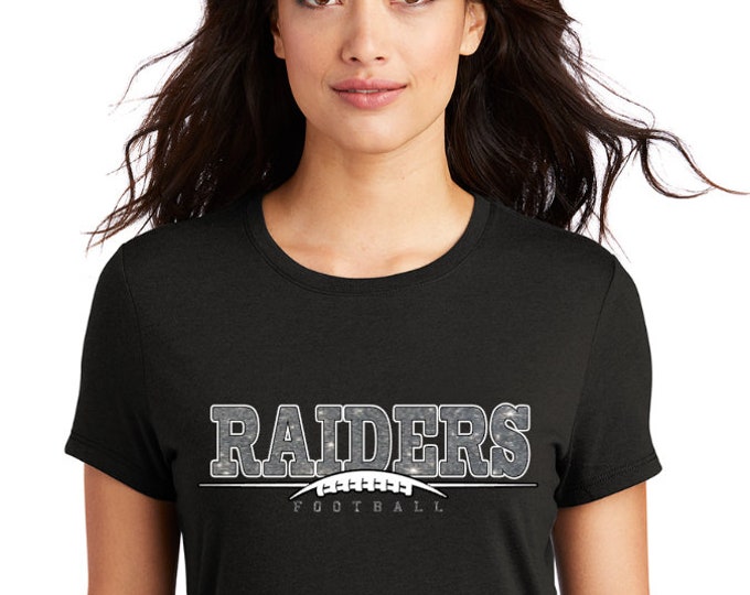 Raiders Arched Football on Black Tee with your Choice of flat or glitter vinyl