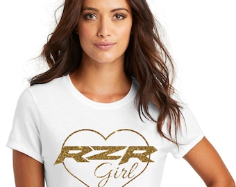 Single color RZR Girl Heart on white tee with your choice of glitter color. SHIPPING INCLUDED
