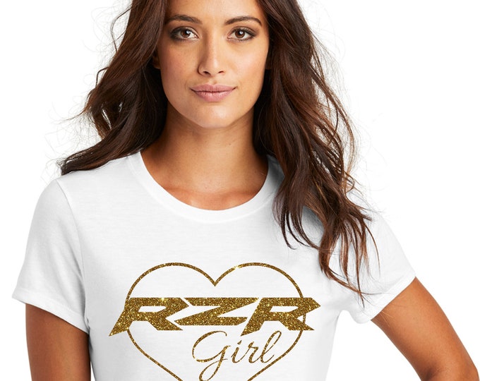 Single color RZR Girl Heart on white tee with your choice of glitter color. SHIPPING INCLUDED