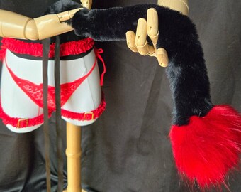 Black & Red Poodle Demon Poof Tie-on Tail