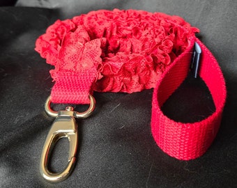 Red Lace Ruffle Leash with Gold Hardware