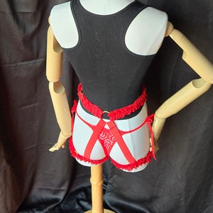 Red Ruffle Adjustable Tail Harness with Gold Hardware