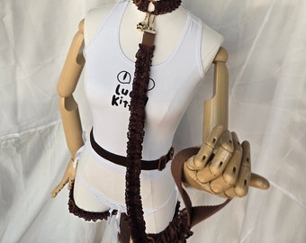 Chocolate brown ruffle leash with gold hardware