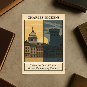A Tale of Two Cities Print: Charles Dickens Book Art, Ukiyo-e Style