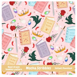 Romantasy Tropes Musterdesign: Rosa Buchliebhaber Design (PNG Digital Download)