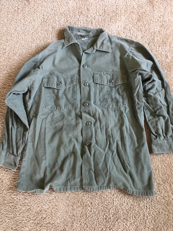 OG-107 Vintage Vietnam fatigue shirt green 1973 m… - image 1