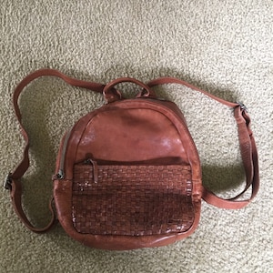 VILENCA HOLLAND Genuine Leather Woven Backpack Cognac Made in