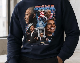 Barack Obama Sweatshirt, Vintage President Collage Crewneck, Political Graphic Sweater, Democrat Supporter Gift, Retro 2028 Apparel