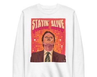 Stayin Alive Unisex Premium Sweatshirt | The Office Sweatshirt | The Office | The Office Gifts | Dwight Schrute | Michael Scott | Dwight CPR