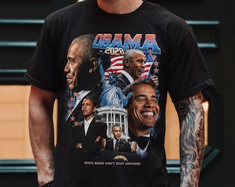 Barack Obama T Shirt, Vintage Collage Graphic Tee, 44th President Apparel, Democrat Gift, Retro Political Clothing, Supporter Top