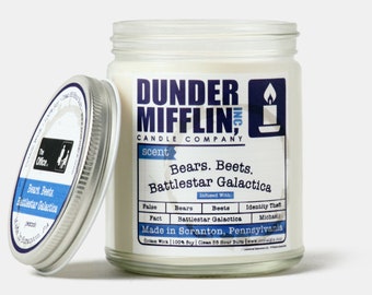 Bears. Beets. Battlestar Galactica. Funny Candles from The Office | Dwight Schrute | Scented Candles | Schrute Farms | The Office Merch