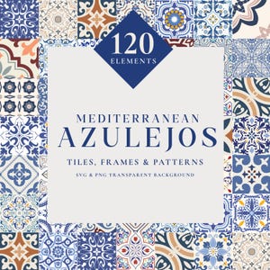 Collection d'azulejos méditerranéens, collection de carreaux de clipart céramique portugaise, marocaine italienne, citrons, cadres et motifs sans couture