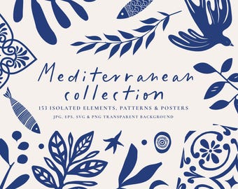 Mediterranean Illustration Clipart: Silhouettes, Posters, Patterns (PNG, SVG, EPS) - Commercial Use