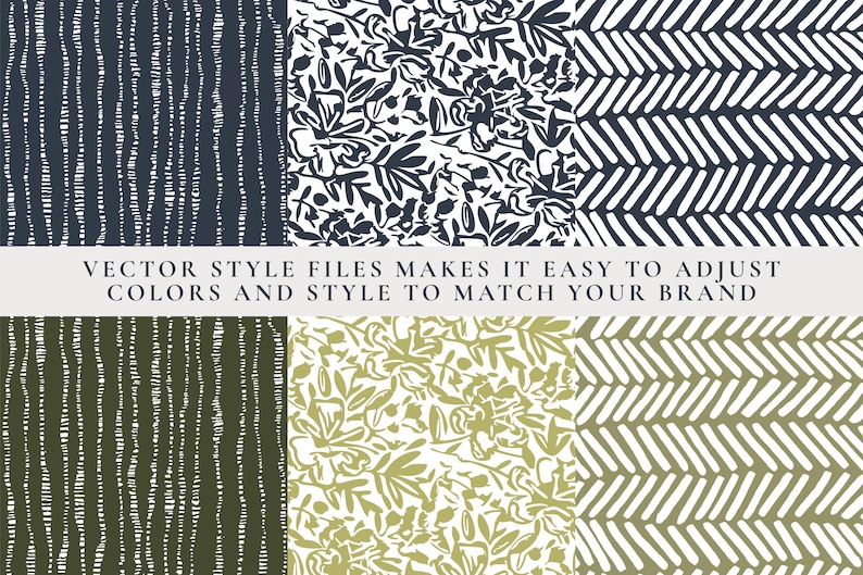 May include: Four seamless patterns in black, white, and green. The patterns include vertical lines, floral designs, and herringbone patterns.