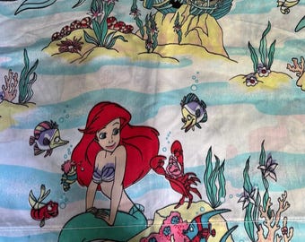 Disney Little Mermaid Full Double Bed Fitted and Flat Sheet Set Spring Industries Founder King Triton Under the Sea Fabric Bedding 80's 90's