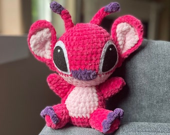 Lilo and Stitch - Angel - Inspired Disney Plush Handmade Crochet Amigurumi Ohana Hawaii stuffed animal - LARGE 10 Inch Fluffy Plush Version