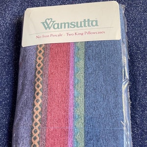 Wamsutta Persian Stripe No-Iron Percale - Two King Pillowcases Polyester Percale Cotton 180 Thread count Vintage New Old Stock 1990&#39;s