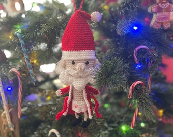 Hanging Naughty Santa Ornament Amigurumi Crochet Christmas Decoration Silly Santa Flirty Funny Underwear Boxer Hearts Gift White Elephant