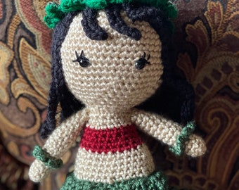 Lilo and Stitch - Lilo- Inspired Disney Plush Handmade Hula Girl Lei Haku Grass Skirt Crochet Amigurumi Ohana Hawaii stuffed animal