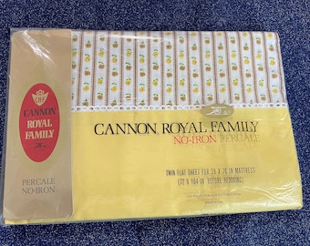 VTG Cannon Royal Family Twin Flat Sheet Williamsburg Rose Style 774 Polyester Cotton Percale No-iron Made in USA 72x104 IN