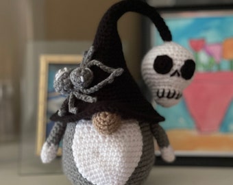Halloween Gnome Crochet Amigurumi Decoration Gift Spider Skull Handmade Finished Doll Stuff Plush Spooky Month Fall