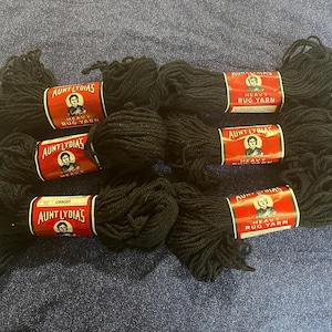 Vintage Aunt Lydia&#39;s Heavy Rug Yarn Lot of 6 Skeins 60 Yards and 1.67 oz Each 825 Black 100% Kodel Polyester Caron International