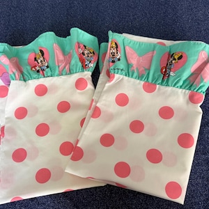 VTG 1990s Disney Minnie Mouse Ruffle Edge Pillowcases (SET OF 2)  Kids Toddler Child Bedding Character Linens Retro 90s Dots and Bows