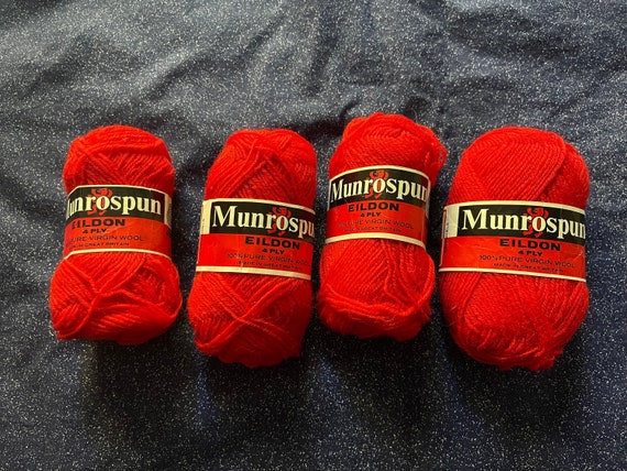 Munrospun Eildon 4 Ply 100% Pure Virgin Wool Yarn Made in Great Britain England Set of 4 Vintage Red Yarn