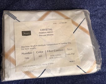 Vintage Sears Crystal Perma-Prest Percale Flat Twin Sheet NIP Polyester Cotton Vintage New Old Stock Percale 1970's