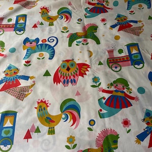 VTG Animals Clowns Trains Birds Uncut Fabric Panel Sew Vintage NOS DIY 1960's 1970's nursery baby child room decoration pillows curtains