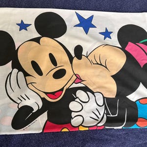 Disney Mickey Mouse Mickey and Minnie Kissing VTG 1990s Pillowcase Disney Kids Bedding Character Linens Retro 90s