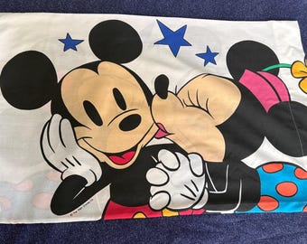 Disney Mickey Mouse Mickey and Minnie Kissing VTG 1990s Pillowcase Disney Kids Bedding Character Linens Retro 90s