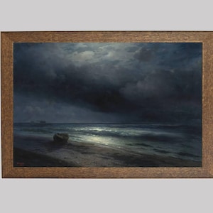 Moonlit Seascape Painting: 19th-Century Romantic Art Print