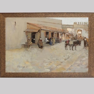 Vintage Moroccan Street Scene Art Print: Rustic Arab Market