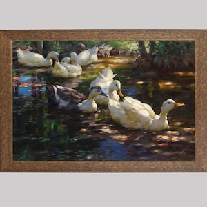 Vintage Ducks Pond Print: 19th Century Painting
