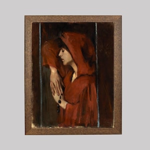 Woman in Red Hood Art Print: Vintage American Portrait