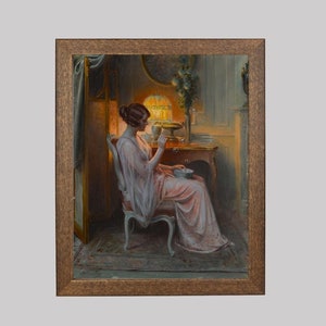 Soap Bubbles - Woman in Pink Vintage Portrait Painting - Opulent Interior in the Evening Art - Woman Blowing Bubbles Art - FREE SHIPPING