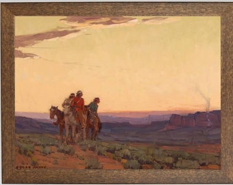 Vintage Navajo Indians Painting – Western Landscape Art Print